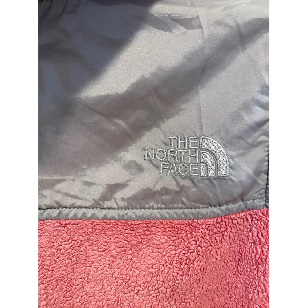 The North Face Girls Pink Grey Denali Hooded Fleece Jacket Size M 10/12 Full Zip